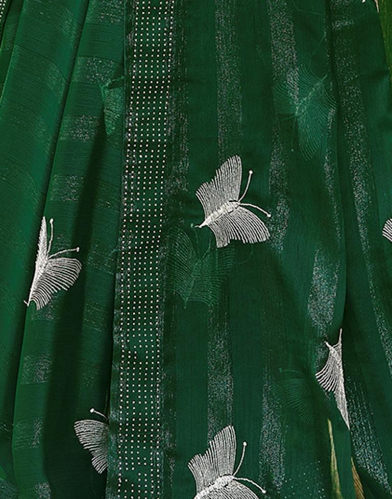 Ready to Wear Bottle Green Chiffon Embroidery Saree