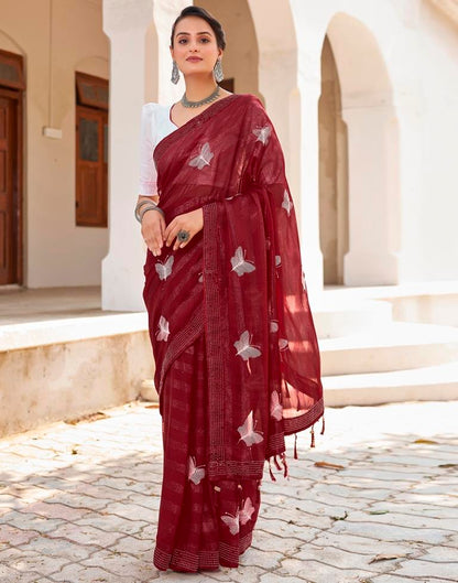 Ready to Wear Maroon Chiffon Embroidery Saree