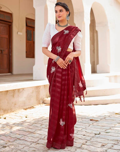 Ready to Wear Maroon Chiffon Embroidery Saree