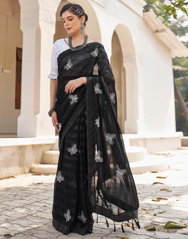 Ready to Wear Black Chiffon Embroidery Saree