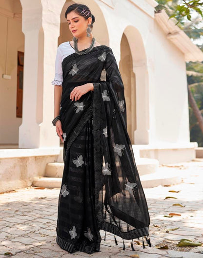 Ready to Wear Black Chiffon Embroidery Saree