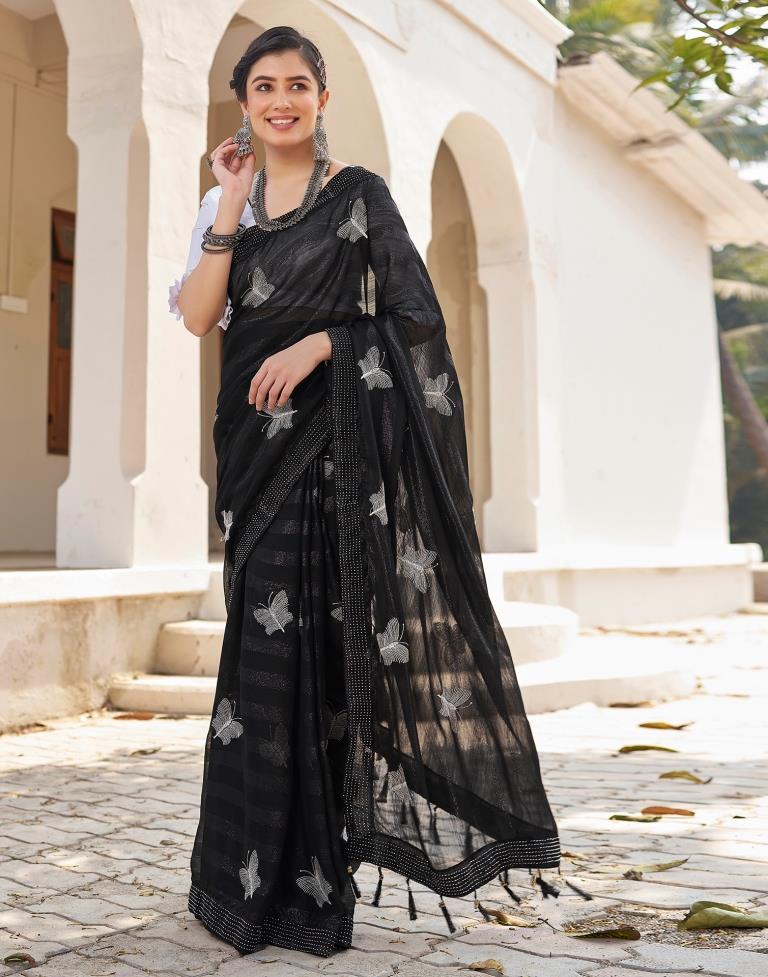 Ready to Wear Black Chiffon Embroidery Saree