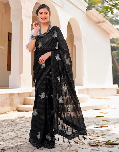 Ready to Wear Black Chiffon Embroidery Saree