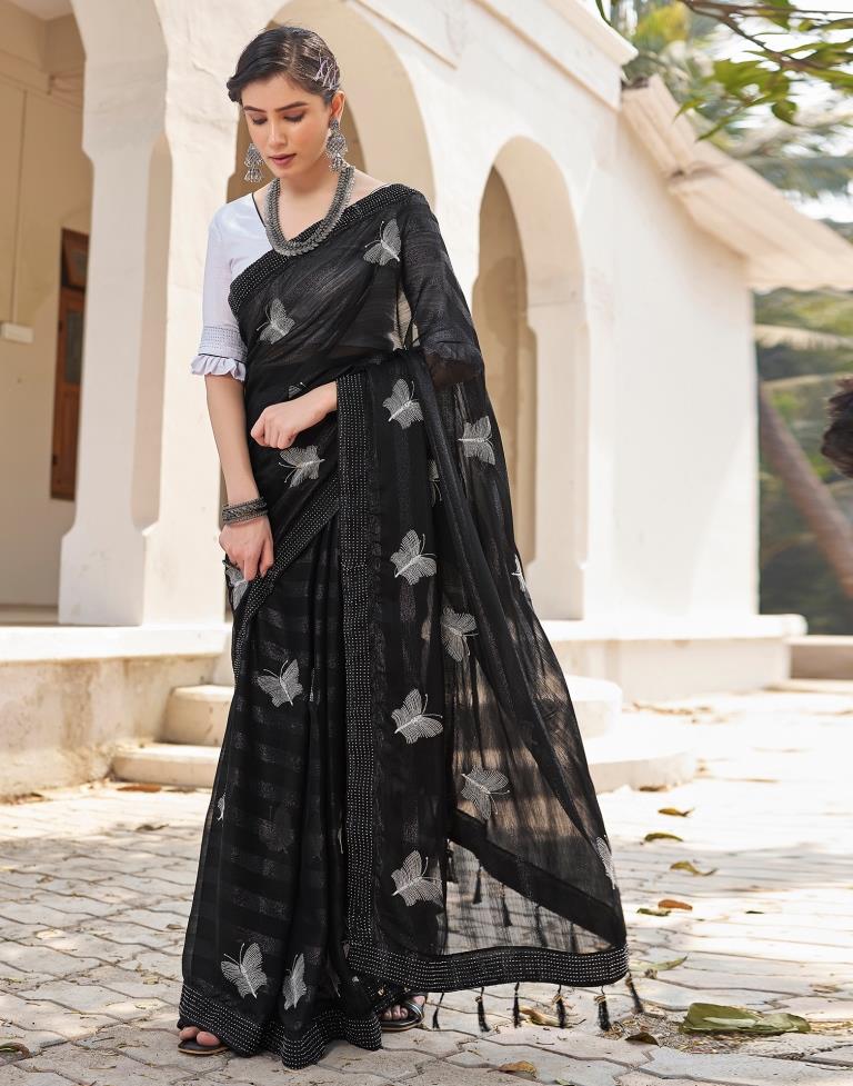 Ready to Wear Black Chiffon Embroidery Saree