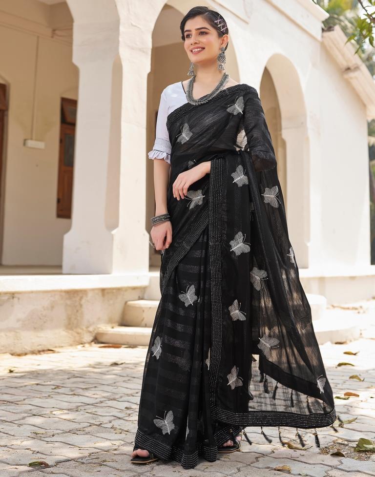 Ready to Wear Black Chiffon Embroidery Saree