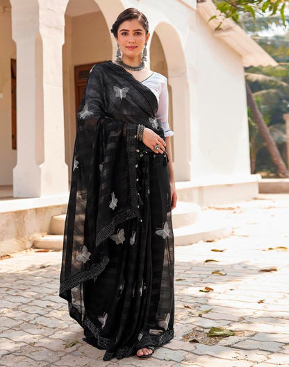 Ready to Wear Black Chiffon Embroidery Saree