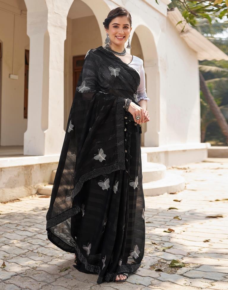 Ready to Wear Black Chiffon Embroidery Saree