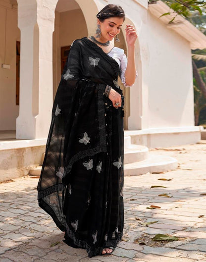 Ready to Wear Black Chiffon Embroidery Saree