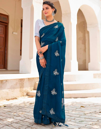 Ready to Wear Sea Blue Chiffon Embroidery Saree