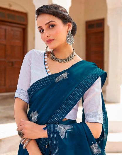 Ready to Wear Sea Blue Chiffon Embroidery Saree