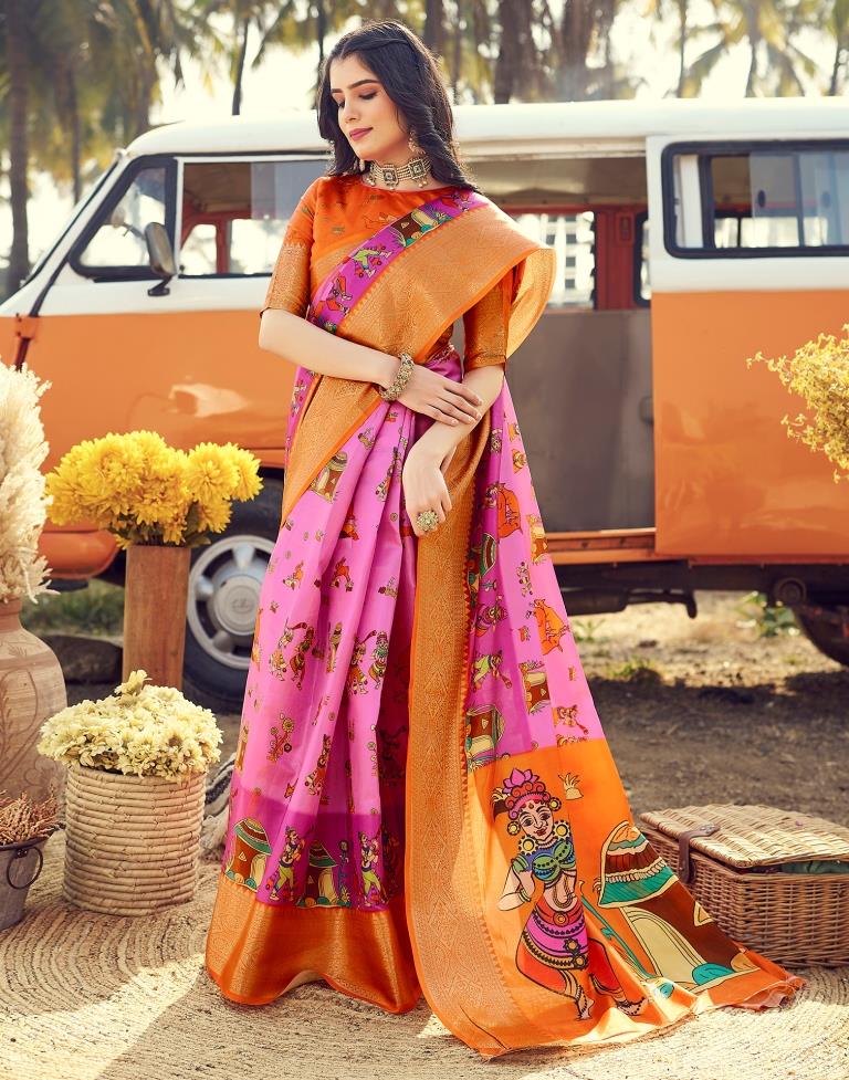 Ready to Wear Pink Silk Printed Saree