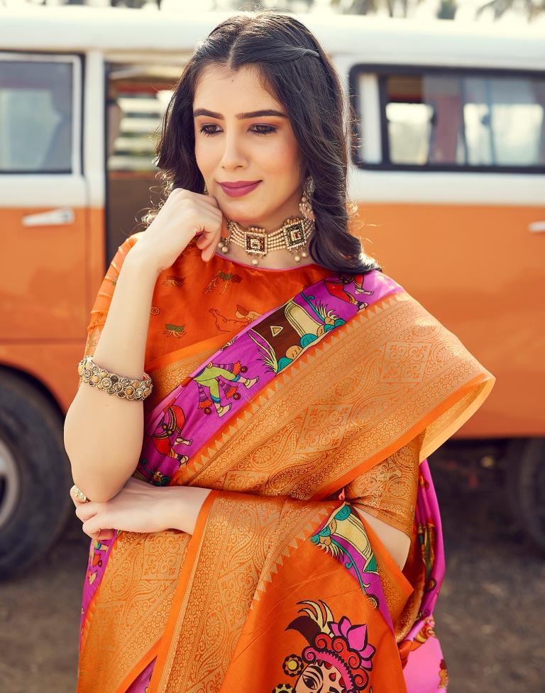 Ready to Wear Pink Silk Printed Saree