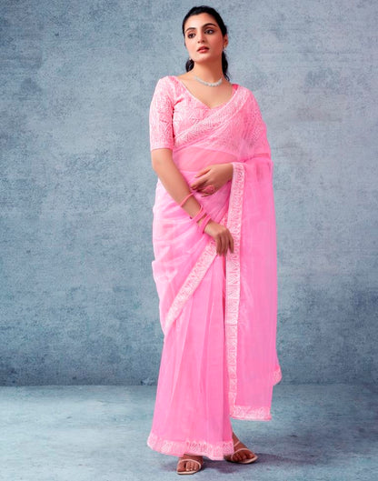 Ready to Wear Light Pink Organza Plain Saree