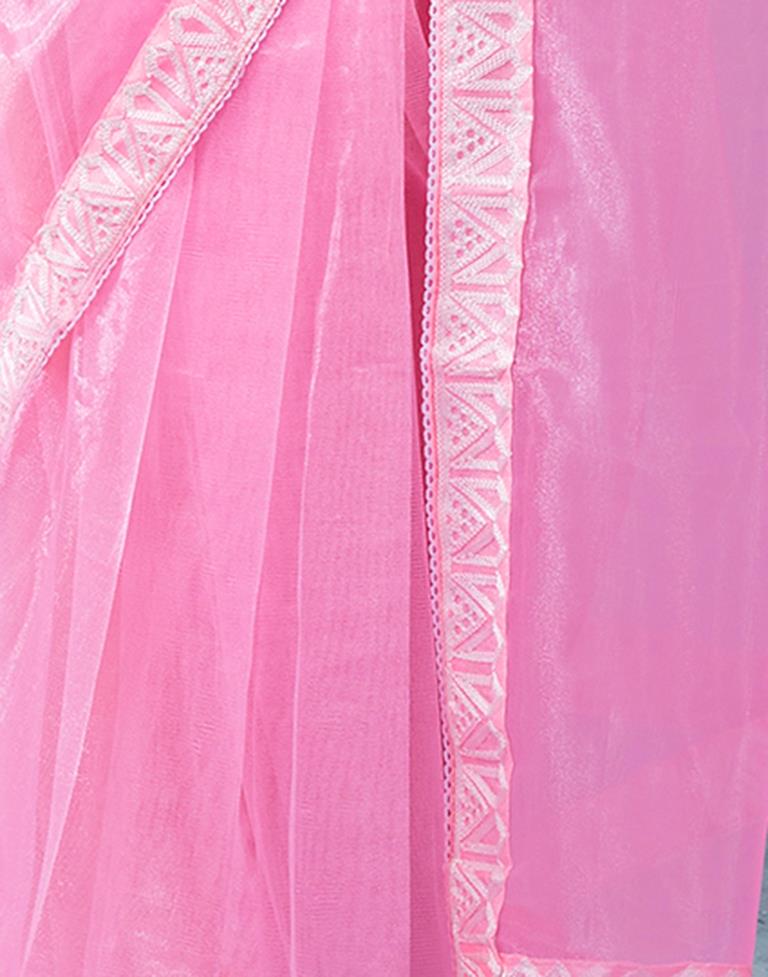 Ready to Wear Light Pink Organza Plain Saree