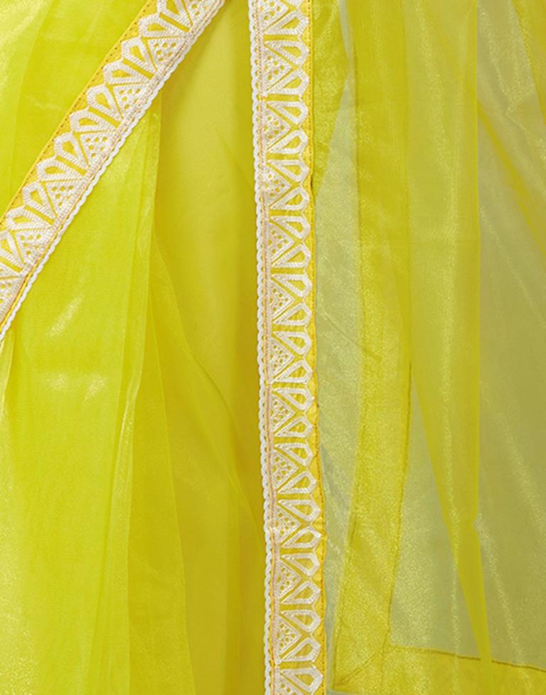 Ready to Wear Neon Yellow Organza Plain Saree