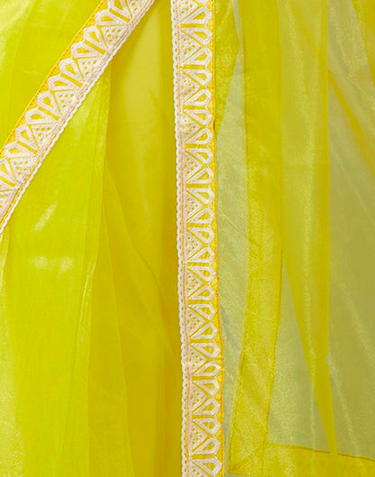 Ready to Wear Neon Yellow Organza Plain Saree