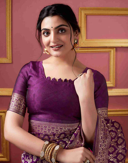 Dark Purple Banarasi Silk Saree