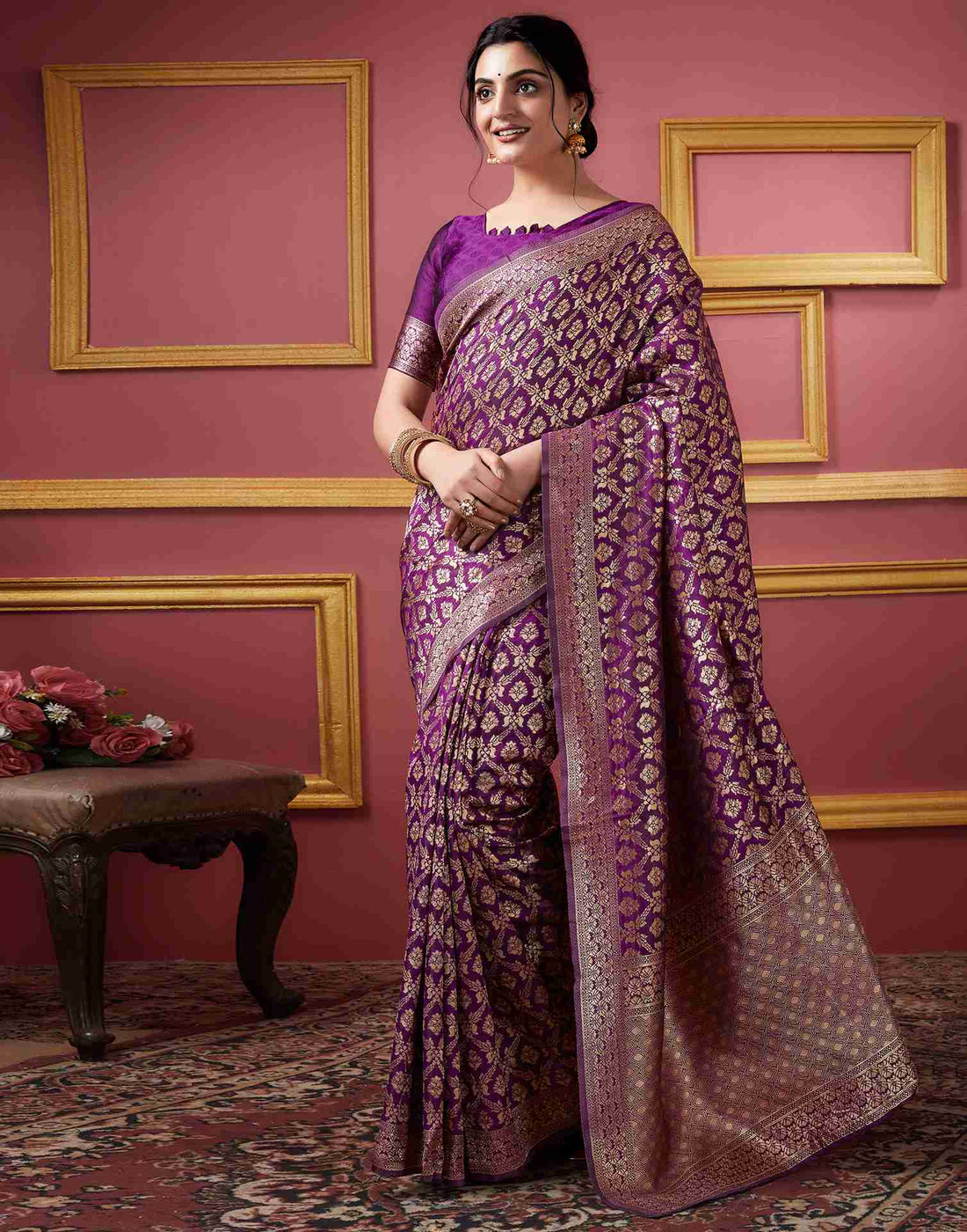 Dark Purple Banarasi Silk Saree