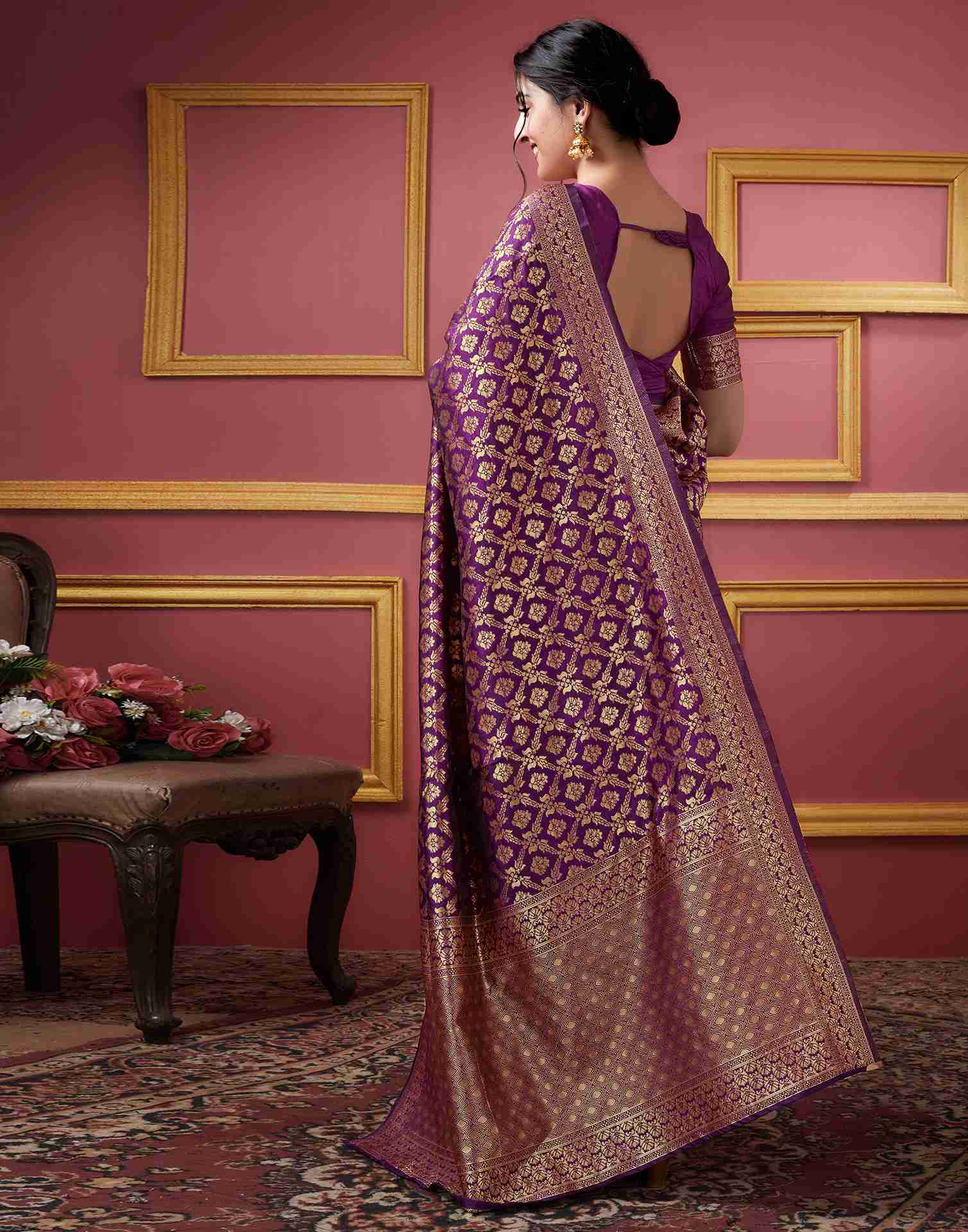 Dark Purple Banarasi Silk Saree