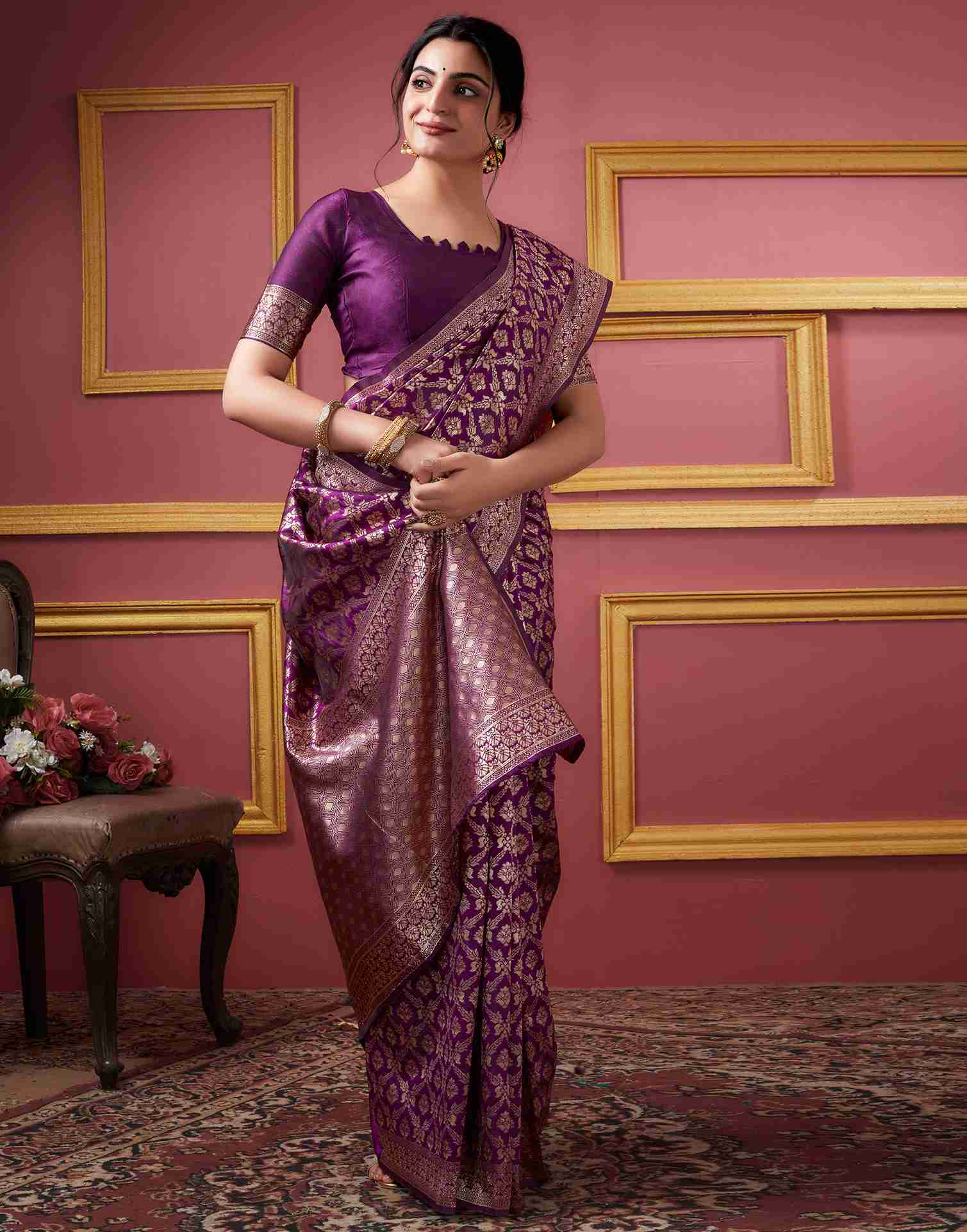 Dark Purple Banarasi Silk Saree