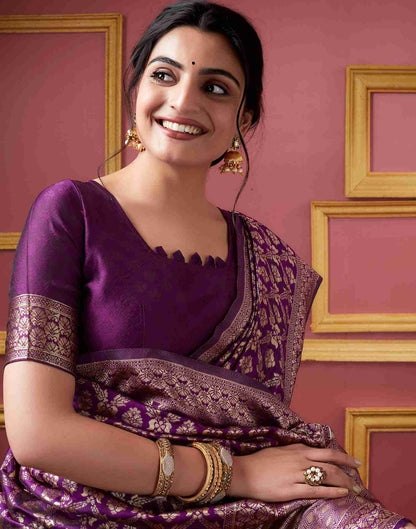 Dark Purple Banarasi Silk Saree