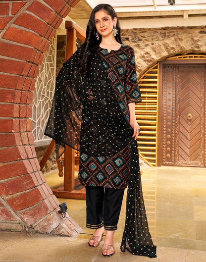 Black Rayon Printed Straight Kurta Set