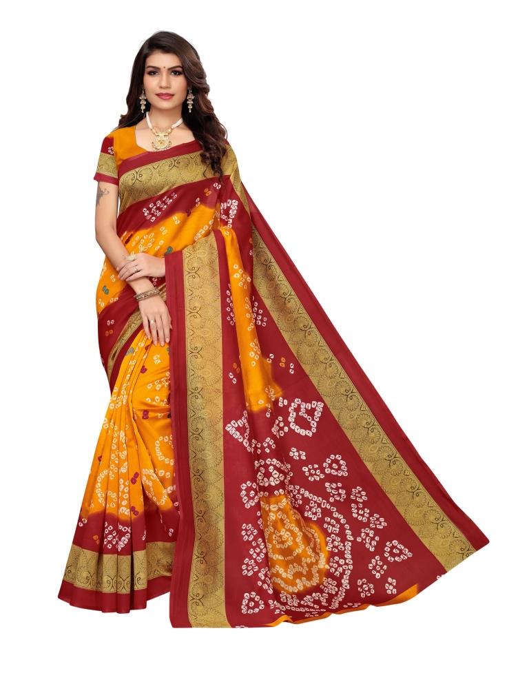 Yellow Coloured Bandhani Printed Silk Saree | Sudathi