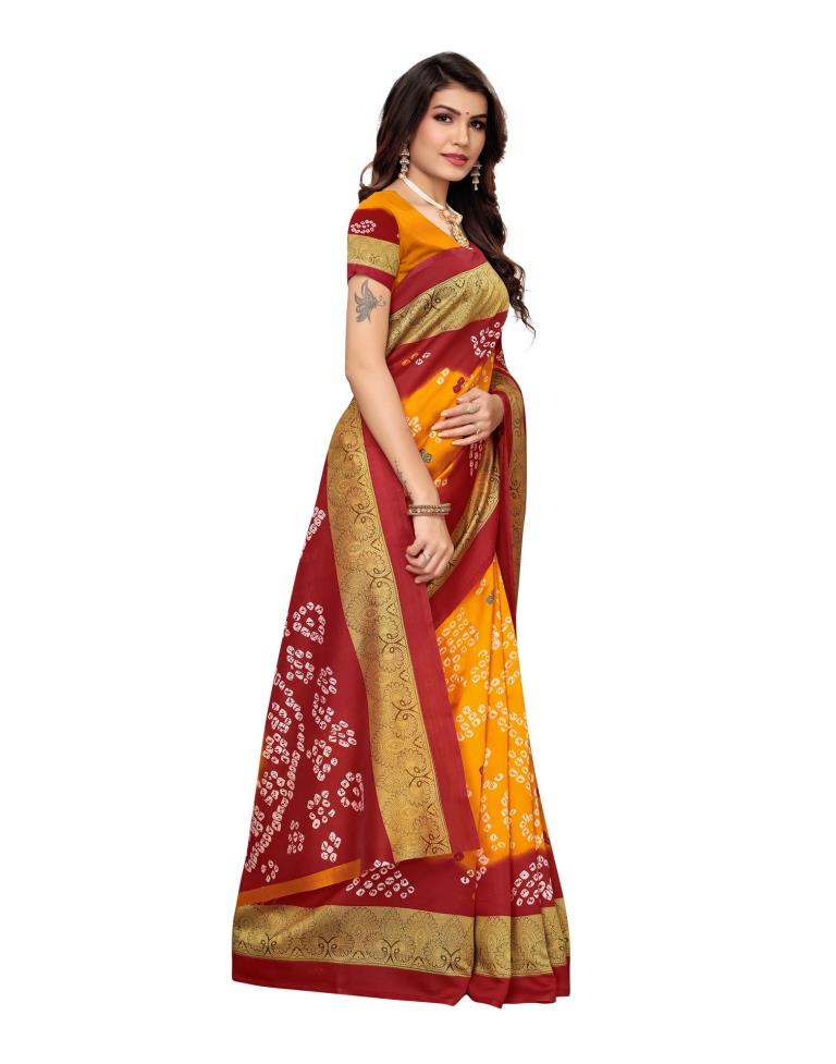 Yellow Coloured Bandhani Printed Silk Saree | Sudathi