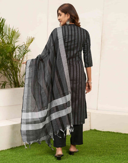 Black Sequence Cotton Straight Kurta With Pant And Dupatta