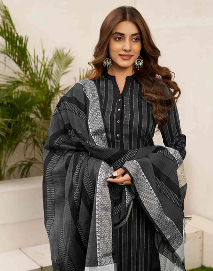 Black Sequence Cotton Straight Kurta With Pant And Dupatta