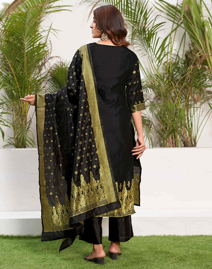 Black Woven Silk Straight Kurta With Pant And Dupatta