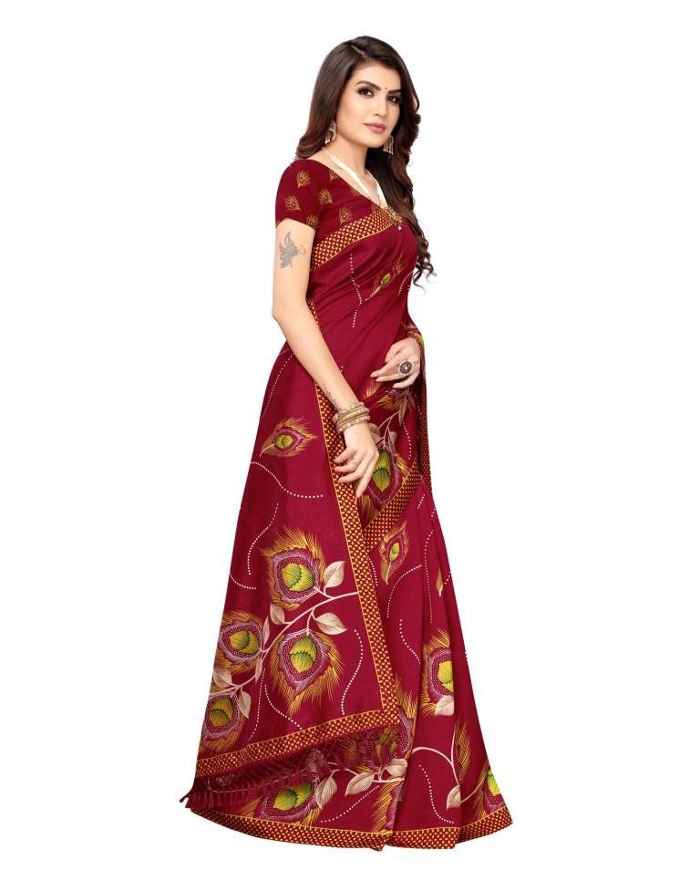 Red Coloured Poly Silk Printed Casual saree | Sudathi