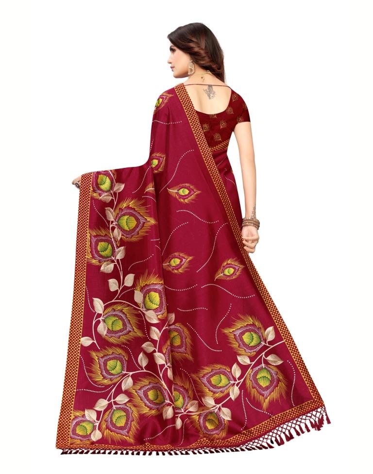 Red Coloured Poly Silk Printed Casual saree | Sudathi