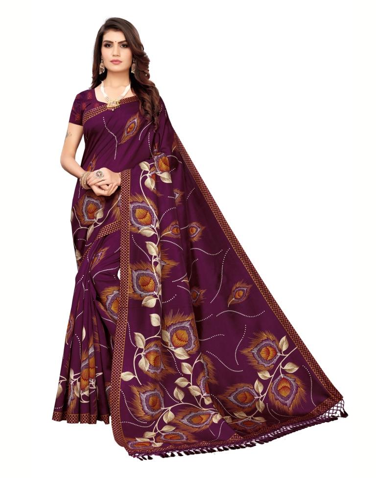Purple Coloured Poly Silk Printed Casual saree | Sudathi