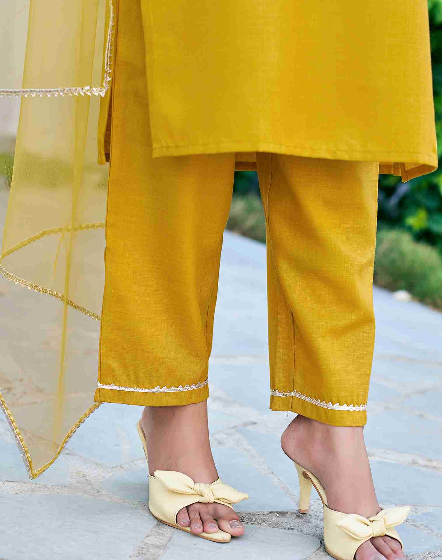 Yellow Cotton Embroidery Straight Kurta Set