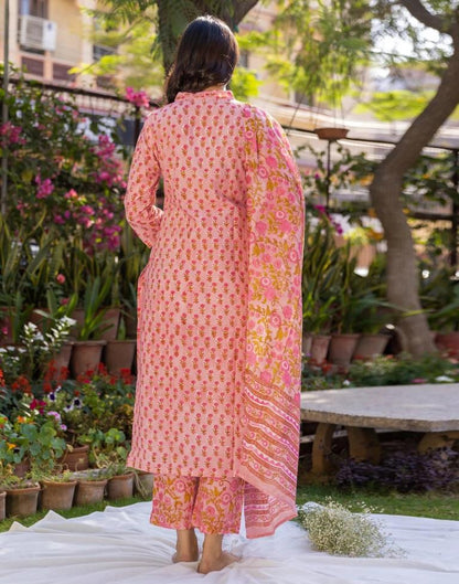 Light Pink Rayon Printed Straight Kurta Set