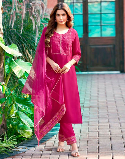 Pink Cotton Sequence Straight Kurta Set With Dupatta