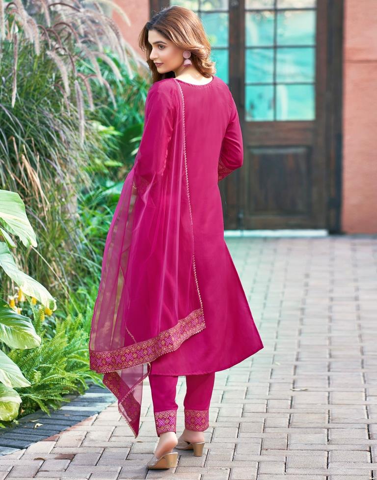 Pink Cotton Sequence Straight Kurta Set With Dupatta