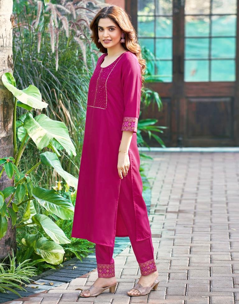 Pink Cotton Sequence Straight Kurta Set With Dupatta