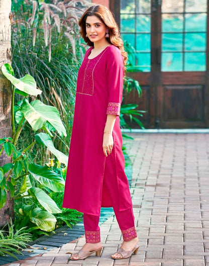 Pink Cotton Sequence Straight Kurta Set With Dupatta