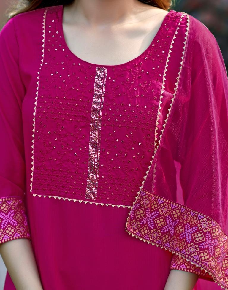 Pink Cotton Sequence Straight Kurta Set With Dupatta