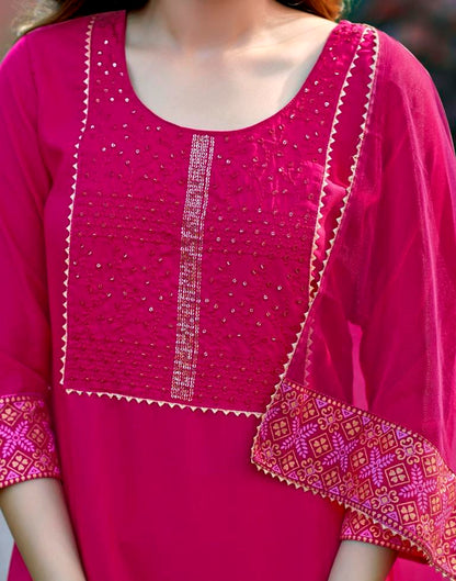 Pink Cotton Sequence Straight Kurta Set With Dupatta