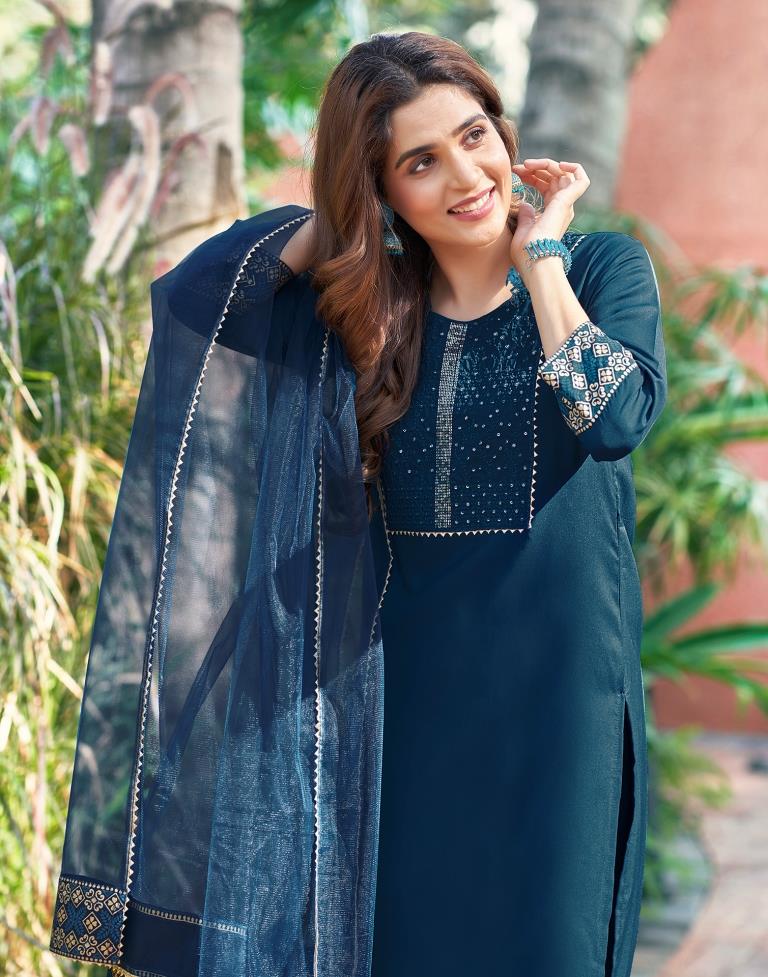 Blue cotton straight kurta hotsell