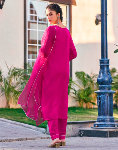 Pink Cotton Embroidery Straight Kurta Set With Dupatta