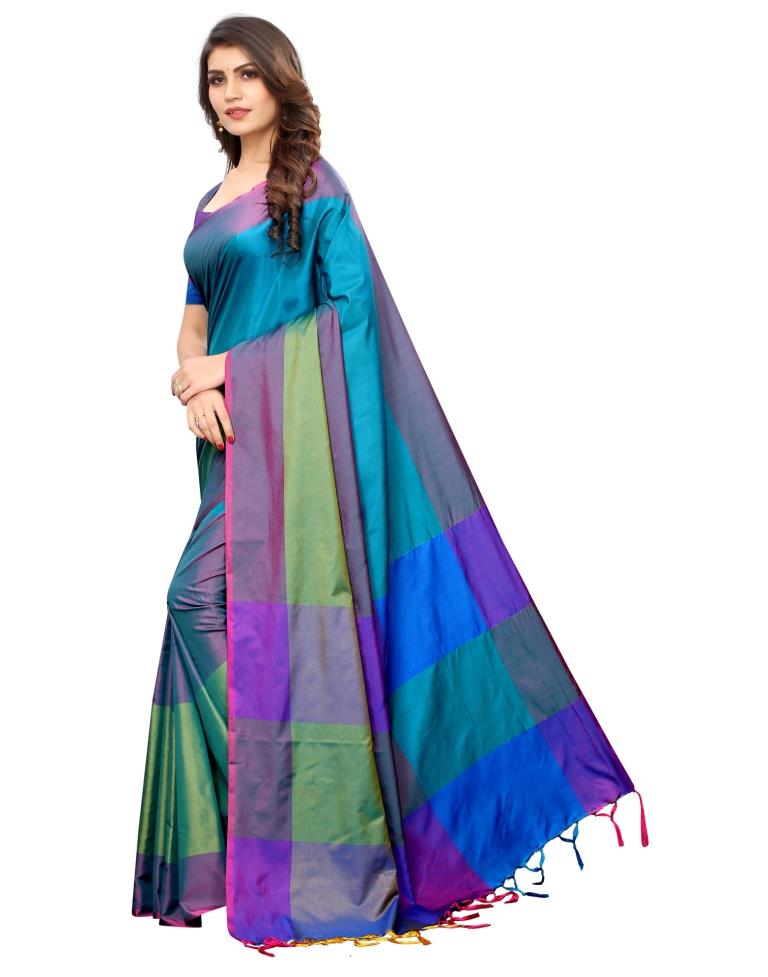 Turquoise Blue Coloured Poly Silk Woven Casual saree | Sudathi