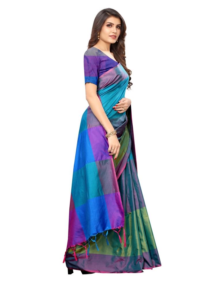 Turquoise Blue Coloured Poly Silk Woven Casual saree | Sudathi