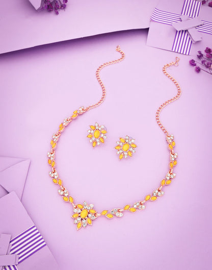 Yellow Rose Gold Choker Necklace Set With Stud Earring