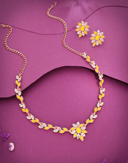 Yellow Rose Gold Choker Necklace Set With Stud Earring