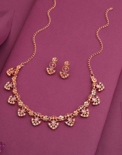 Lavender Rose Gold Choker Necklace Set With Stud Earring