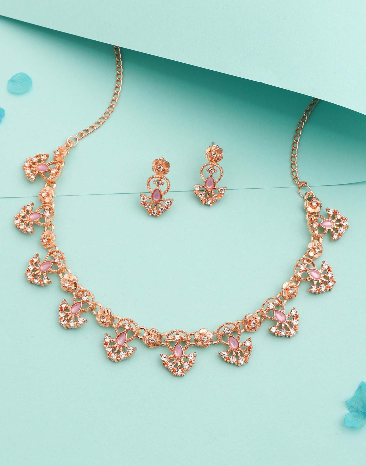 Lavender Rose Gold Choker Necklace Set With Stud Earring